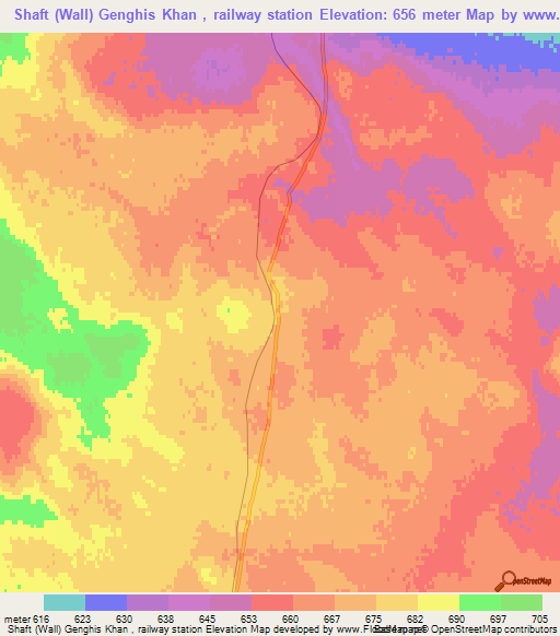 Shaft (Wall) Genghis Khan , railway station,Mongolia Elevation Map