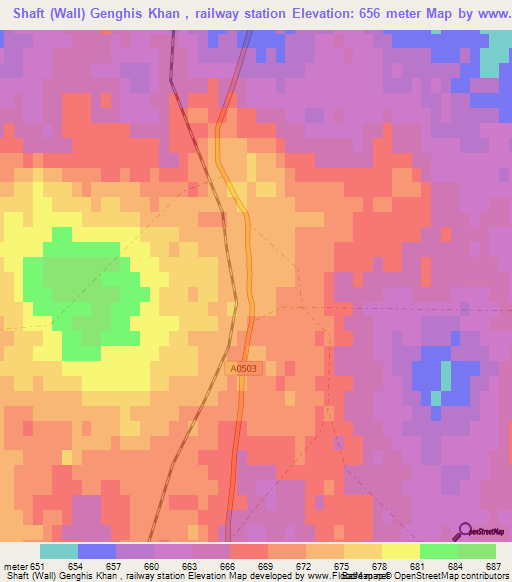 Shaft (Wall) Genghis Khan , railway station,Mongolia Elevation Map
