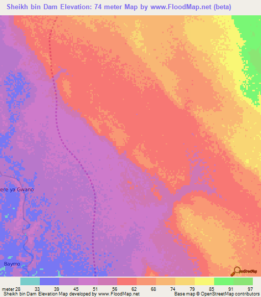 Sheikh bin Dam,Kenya Elevation Map