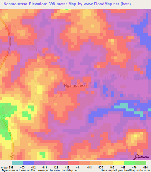 Ngamouessa,Ivory Coast Elevation Map