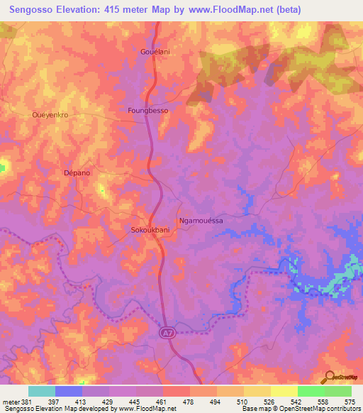 Sengosso,Ivory Coast Elevation Map
