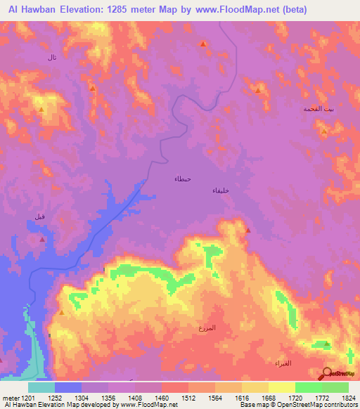 Al Hawban,Yemen Elevation Map