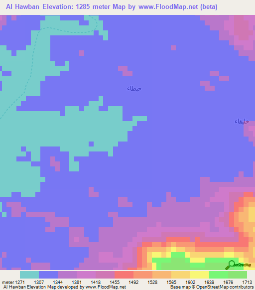Al Hawban,Yemen Elevation Map