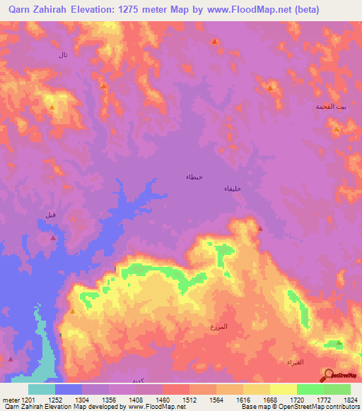 Qarn Zahirah,Yemen Elevation Map
