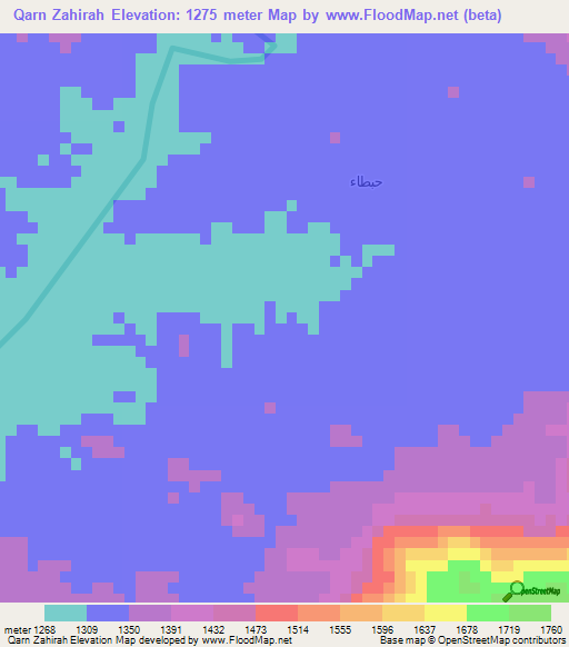 Qarn Zahirah,Yemen Elevation Map