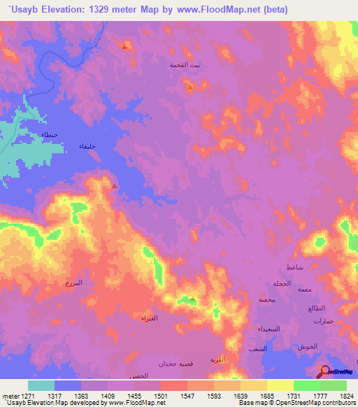`Usayb,Yemen Elevation Map