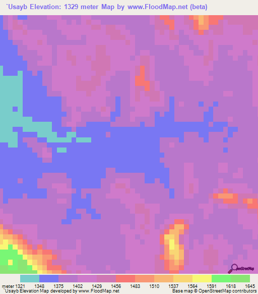 `Usayb,Yemen Elevation Map