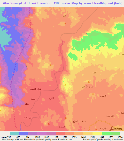 Abu Suwayd al Husni,Yemen Elevation Map