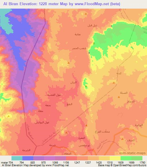 Al Biran,Yemen Elevation Map