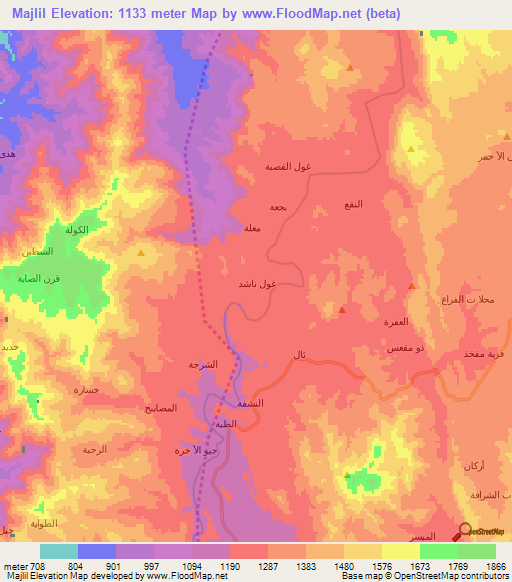 Majlil,Yemen Elevation Map