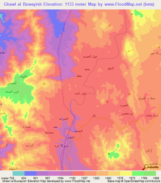 Ghawl al Buwayish,Yemen Elevation Map