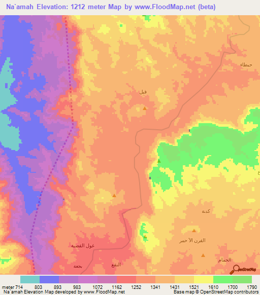 Na`amah,Yemen Elevation Map