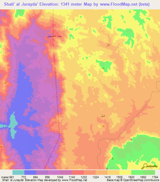 Shati' al Jurayda',Yemen Elevation Map