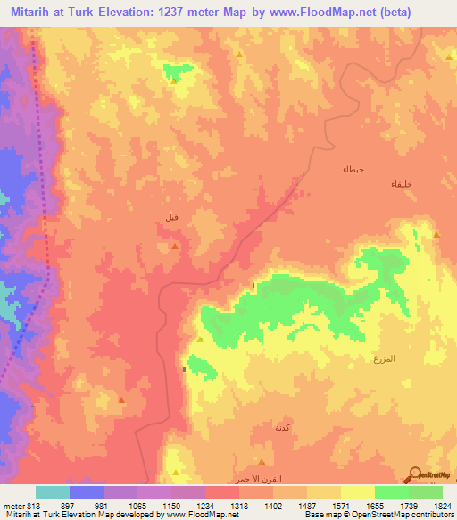Mitarih at Turk,Yemen Elevation Map