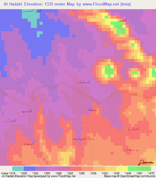 Al Hadabi,Yemen Elevation Map