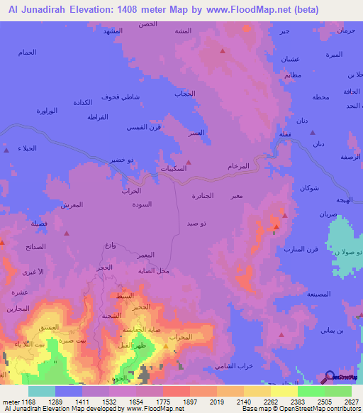Al Junadirah,Yemen Elevation Map
