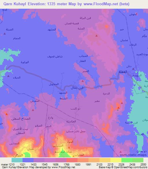 Qarn Kuhayl,Yemen Elevation Map