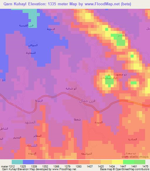 Qarn Kuhayl,Yemen Elevation Map