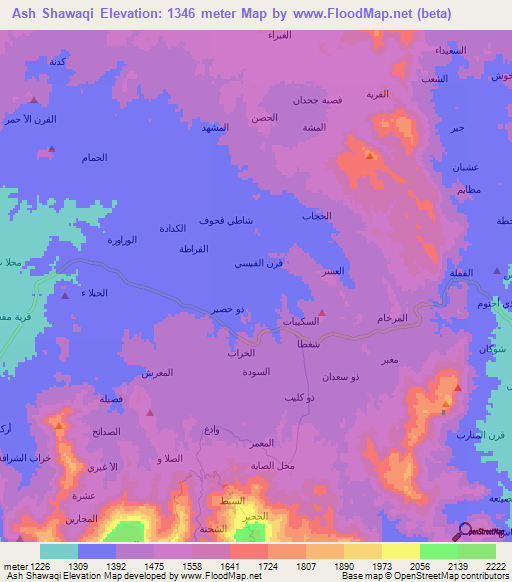Ash Shawaqi,Yemen Elevation Map