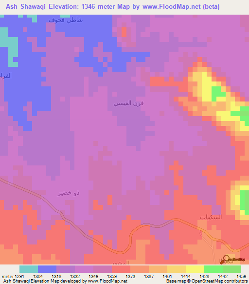 Ash Shawaqi,Yemen Elevation Map
