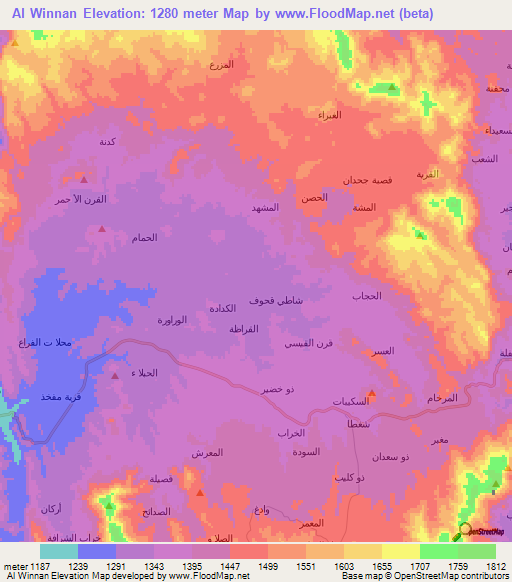 Al Winnan,Yemen Elevation Map