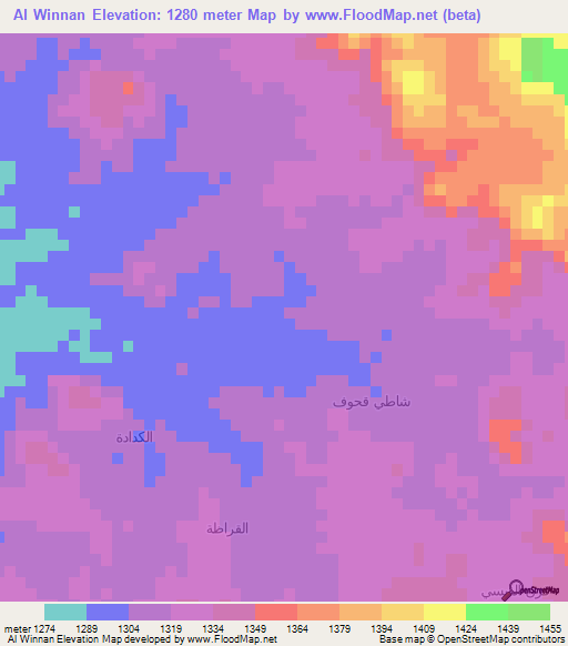 Al Winnan,Yemen Elevation Map