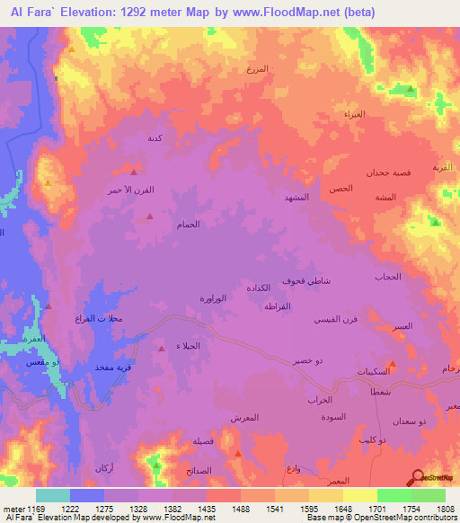 Al Fara`,Yemen Elevation Map