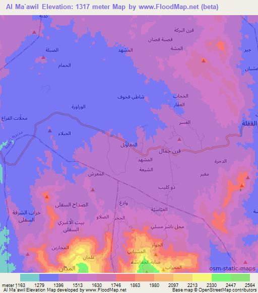 Al Ma`awil,Yemen Elevation Map