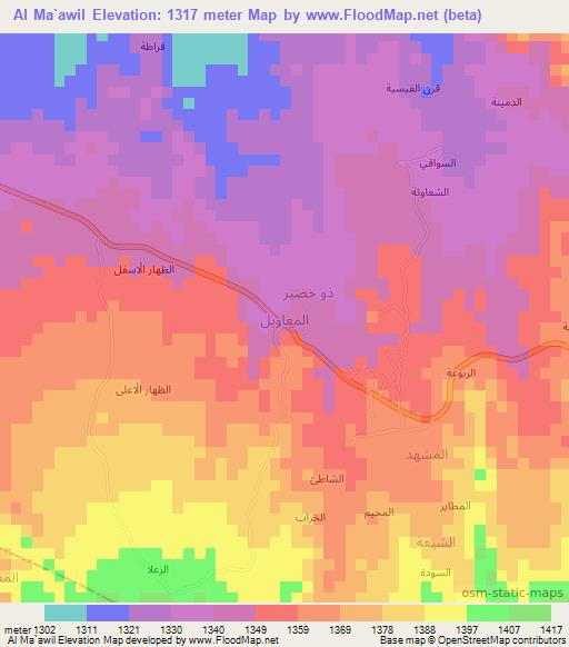 Al Ma`awil,Yemen Elevation Map