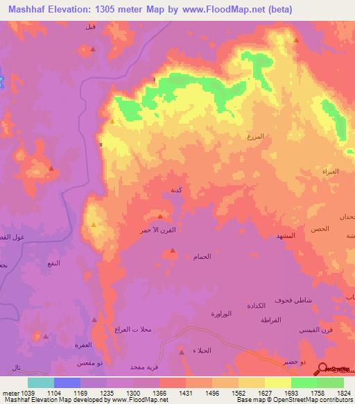 Mashhaf,Yemen Elevation Map