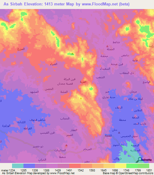 As Sirbah,Yemen Elevation Map