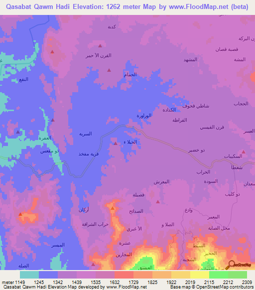 Qasabat Qawm Hadi,Yemen Elevation Map