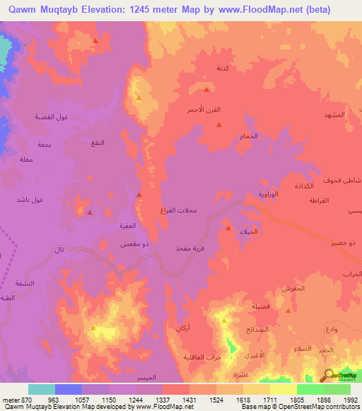 Qawm Muqtayb,Yemen Elevation Map