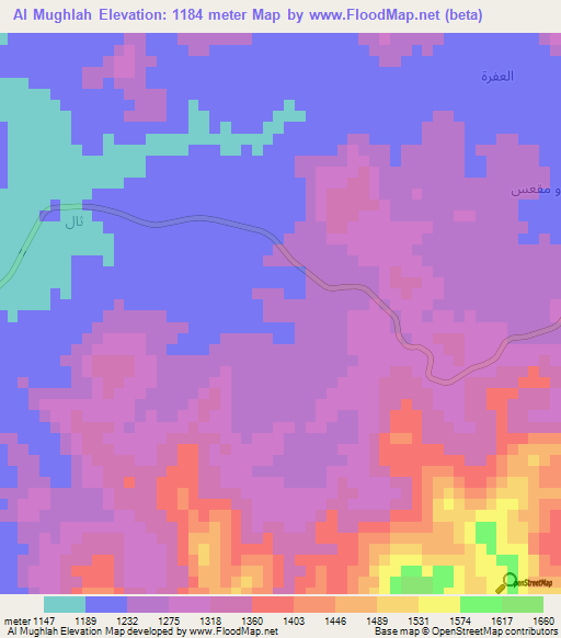Al Mughlah,Yemen Elevation Map