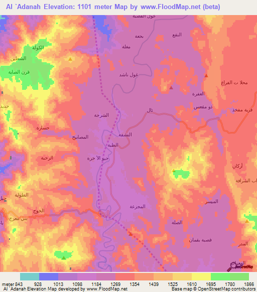 Al `Adanah,Yemen Elevation Map