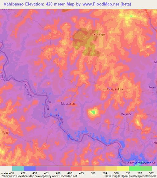 Vahibasso,Ivory Coast Elevation Map