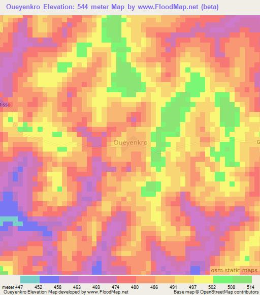 Oueyenkro,Ivory Coast Elevation Map
