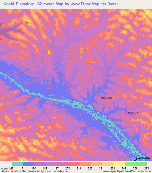 Kpahi,Ivory Coast Elevation Map