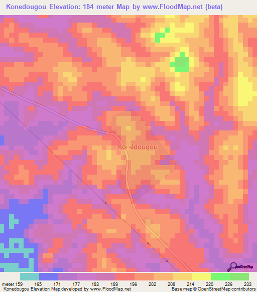 Konedougou,Ivory Coast Elevation Map