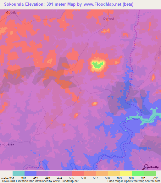 Sokourala,Ivory Coast Elevation Map