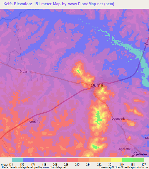Keifa,Ivory Coast Elevation Map