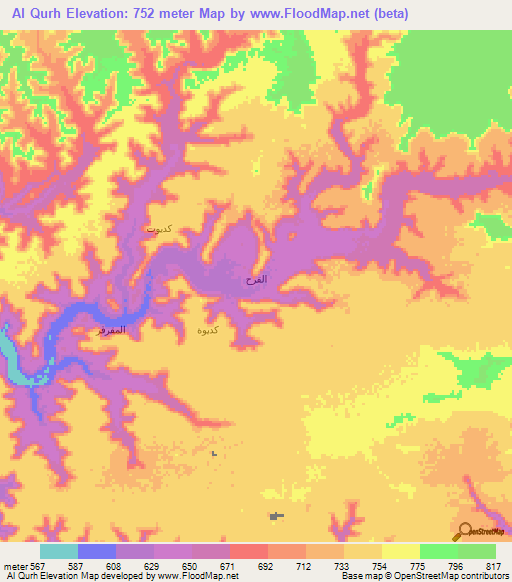 Al Qurh,Yemen Elevation Map