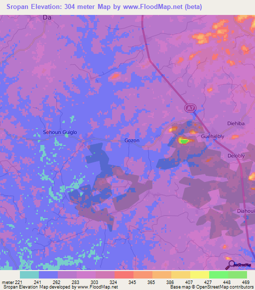 Sropan,Ivory Coast Elevation Map