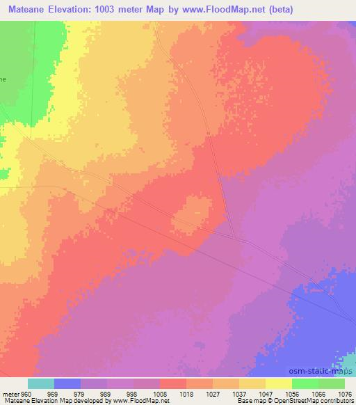 Mateane,Botswana Elevation Map