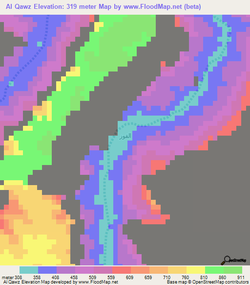 Al Qawz,Yemen Elevation Map