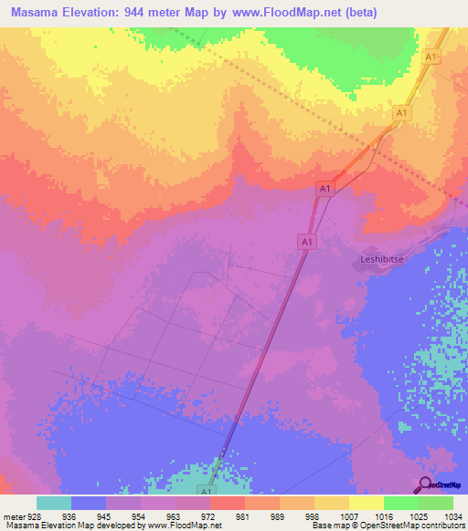 Masama,Botswana Elevation Map