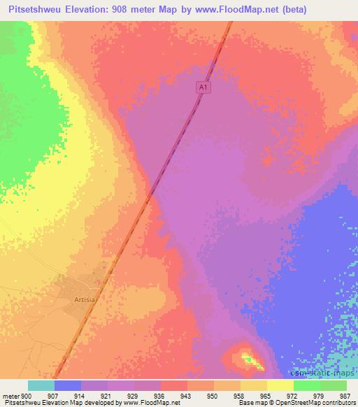 Pitsetshweu,Botswana Elevation Map