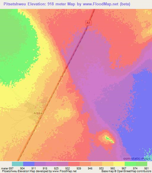 Pitsetshweu,Botswana Elevation Map