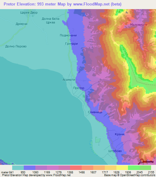Pretor,Macedonia Elevation Map