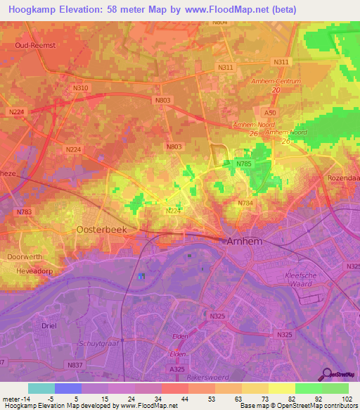 Hoogkamp,Netherlands Elevation Map